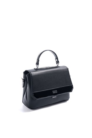 Silver & Polo SP838 Kadın Çapraz Çanta Düz Siyah-Rugan Siyah