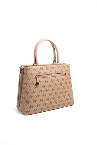 Silver & Polo SP924 Kadın El Çantası Şeritli Monogram Koyu Bej-Ten