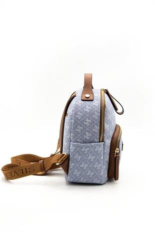 Silver & Polo SP1130 Kadın Sırt Çantası Monogram Mavi-Taba