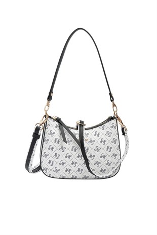 Silver Polo Beyaz - Siyah Monogram Kadın Omuz Çantası SP1259