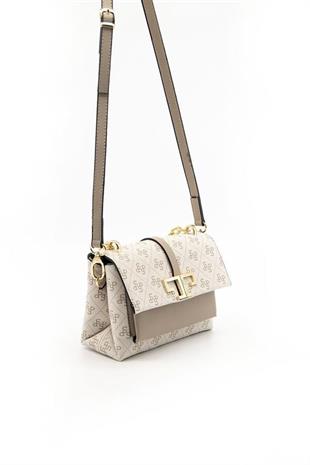 Silver & Polo SP1148 Kadın Çapraz Çanta Monogram Bej-Kum