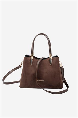 Silver & Polo SP1205 Kadın El Çantası Süet Kahve-Kahve