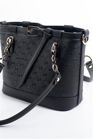 Silver & Polo SP1155 Kadın El Çantası Logolu Siyah-Siyah