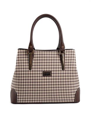 Silver & Polo SP667 Kadın El Çantası Ekose Line Kare Kahve Sarı-Kahve