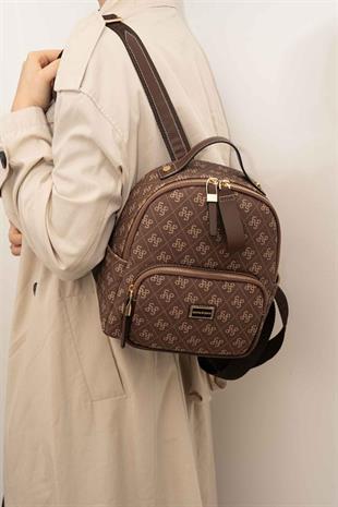Silver & Polo SP1130 Kadın Sırt Çantası Monogram Kahve