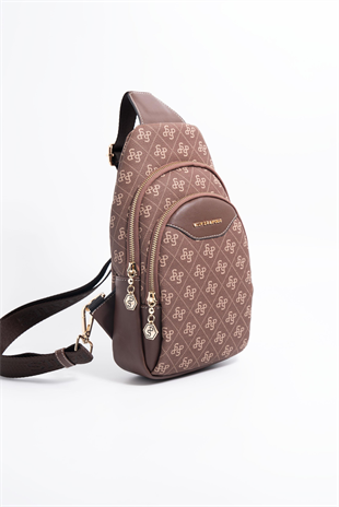 Silver & Polo SP959 Kadın Vücut Çantası Monogram Kahve