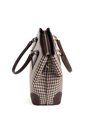 Silver & Polo SP667 Kadın El Çantası Ekose Line Kare Kahve Sarı-Kahve