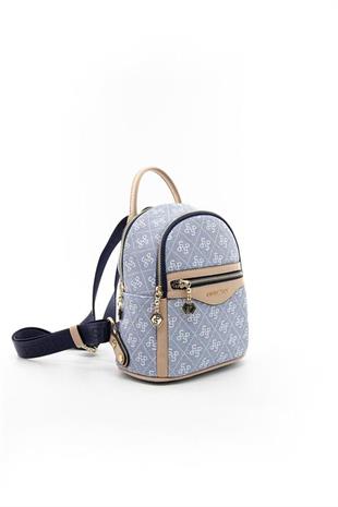 Silver & Polo SP983 Kadın Sırt Çantası Monogram Mavi-Ten