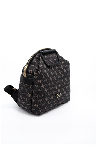 Silver & Polo SP771 Kadın Sırt Çantası Monogram Füme-Siyah