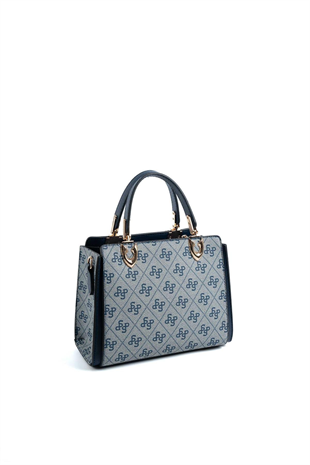 Silver & Polo SP1133 Kadın El Çantası Monogram Gri-Lacivert