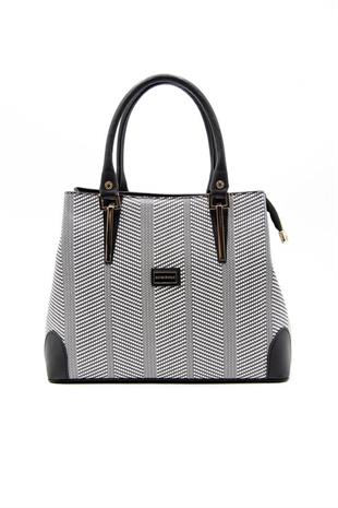 Silver & Polo SP667 Kadın El Çantası Hasır Siyah Beyaz-Siyah
