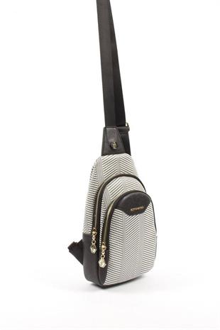 Silver & Polo SP959 Kadın Vücut Çantası Hasır Siyah Beyaz-Siyah