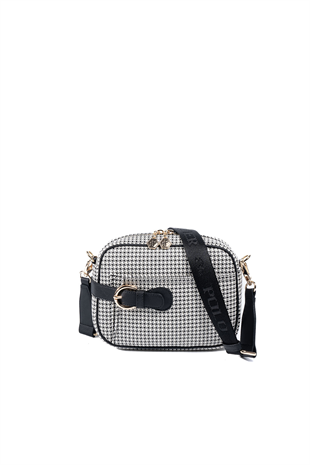 Silver & Polo SP1256 Kadın Çapraz Çanta Kaz Ayağı Ekose Siyah-Siyah