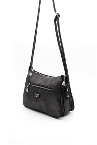 Silver & Polo SP818 Kadın Çapraz Çanta Petek M.Gümüş-Siyah