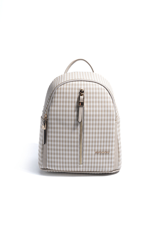Silver & Polo SP901 Kadın Sırt Çantası Ekose Line Kare Kum Beji-Kum