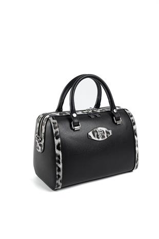Silver & Polo SP1091 Kadın El Çantası Düz Siyah-Leopar Gri
