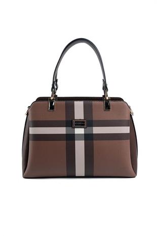Silver & Polo SP972 Kadın El Çantası Ekose Koyu Kahve-Kahve