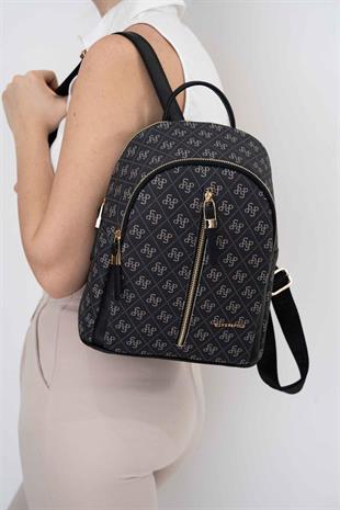 Silver & Polo SP901 Kadın Sırt Çantası Monogram Füme-Siyah