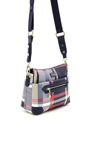 Silver & Polo SP1110 Kadın Çapraz Çanta Ekose Lacivert