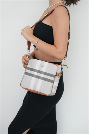 Silver & Polo SP884 Kadın Çapraz Çanta Ekose A.Gri-A.Taba