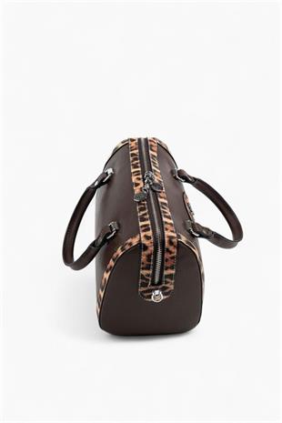 Silver & Polo SP1091 Kadın El Çantası Düz Kahve-Leopar Taba