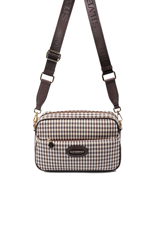 Silver & Polo SP1267 Kadın Çapraz Çanta Ekose Line Kare Kahve Sarı-Kahve