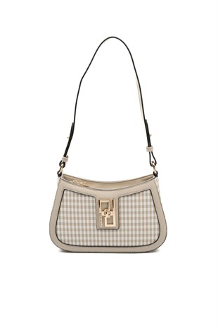 Silver & Polo SP1132 Kadın Çapraz Çanta Ekose Line Kare Kum Beji-Kum Beji