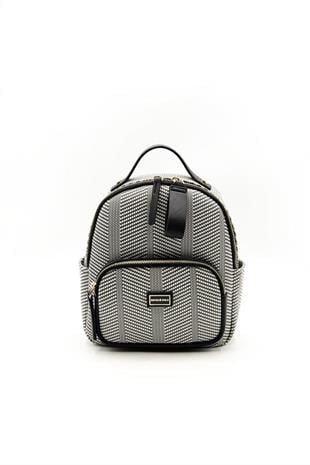 Silver & Polo SP1130 Kadın Sırt Çantası Hasır Siyah Beyaz-Siyah