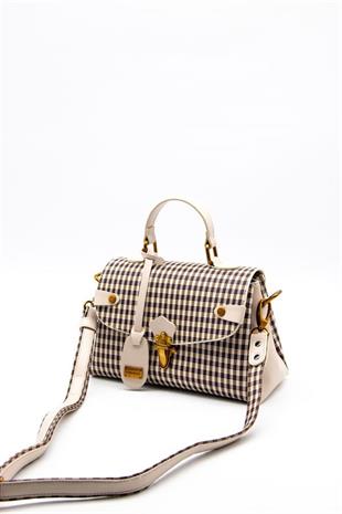 Silver & Polo SP1159 Kadın El Çantası Ekose Line Kare Kahve Sarı-Bej