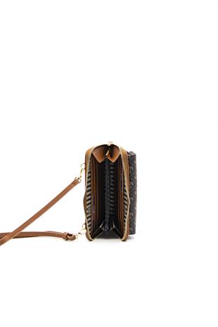 Silver & Polo Kahve Sarı  - Taba SP921 Kadın Askılı Cüzdanlı Telefon Çantası