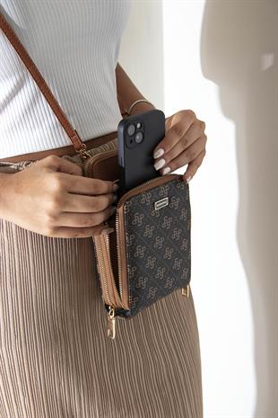 Silver & Polo Kahve Sarı  - Taba SP1011 Kadın Askılı Cüzdanlı Telefon Çantası