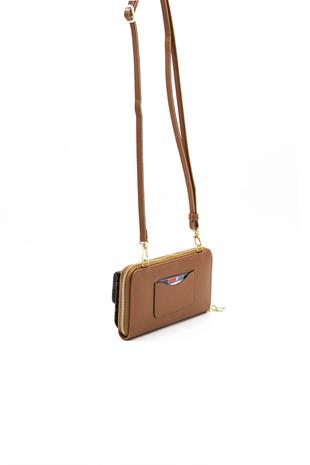Silver & Polo Kahve Sarı  - Taba SP921 Kadın Askılı Cüzdanlı Telefon Çantası