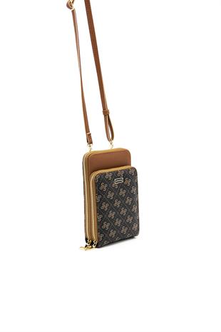 Silver & Polo Kahve Sarı  - Taba SP1011 Kadın Askılı Cüzdanlı Telefon Çantası