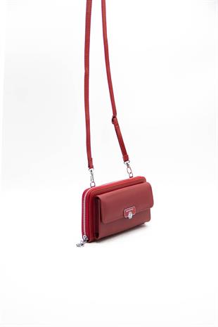 Silver & Polo Kırmızı - Kırmızı SP921 Kadın Askılı Cüzdanlı Telefon Çantası