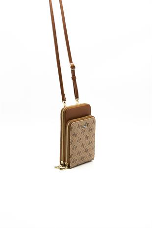 Silver & Polo Koyu Bej  - Taba SP1011 Kadın Askılı Cüzdanlı Telefon Çantası