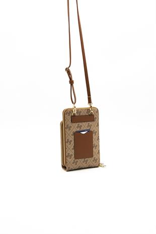 Silver & Polo Koyu Bej  - Taba SP1011 Kadın Askılı Cüzdanlı Telefon Çantası