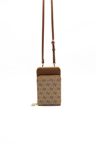 Silver & Polo Koyu Bej  - Taba SP1011 Kadın Askılı Cüzdanlı Telefon Çantası