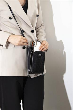 Silver & Polo Siyah - Siyah SP1011 Kadın Askılı Cüzdanlı Telefon Çantası