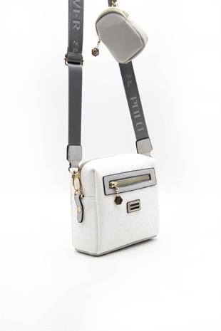 Silver & Polo Beyaz - A.gri SP1038 Kadın Çapraz Çanta