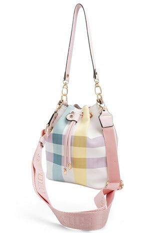 Silver Polo Lila - Pembe Ekose Kadın Omuz Çantası SP1137