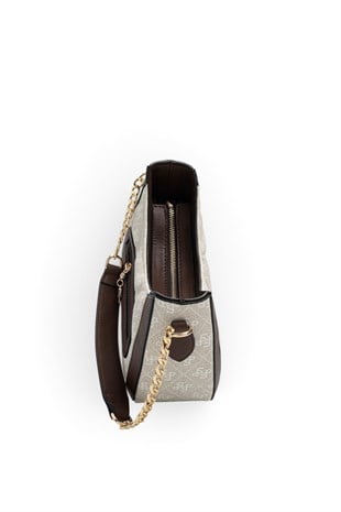 Silver Polo Taş - Kahve Monogram Kadın Omuz Çantası SP1168