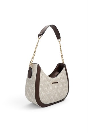 Silver Polo Taş - Kahve Monogram Kadın Omuz Çantası SP1168