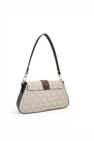 Silver Polo Taş - Kahve Monogram Kadın Omuz Çantası SP1177