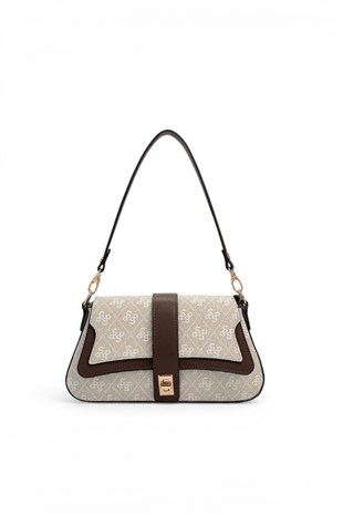 Silver Polo Taş - Kahve Monogram Kadın Omuz Çantası SP1177