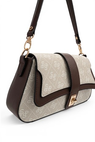 Silver Polo Taş - Kahve Monogram Kadın Omuz Çantası SP1177