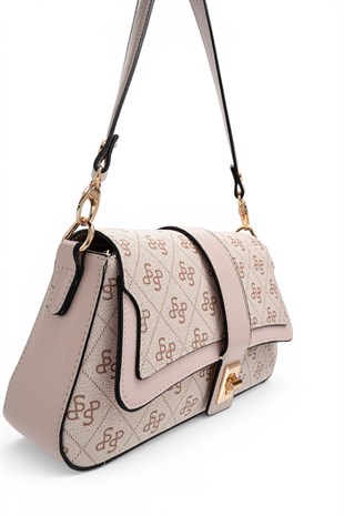 Silver Polo Pembe - Pudra Monogram Kadın Omuz Çantası SP1177