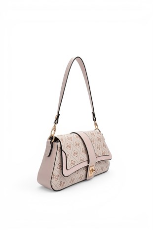 Silver Polo Pembe - Pudra Monogram Kadın Omuz Çantası SP1177