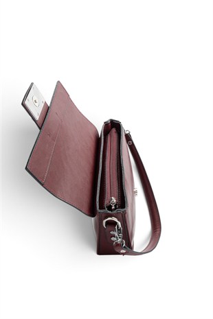 Silver Polo Bordo - Bordo Düz Cilt Kadın Omuz Çantası SP1179