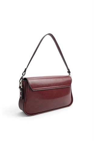 Silver Polo Bordo - Bordo Düz Cilt Kadın Omuz Çantası SP1179