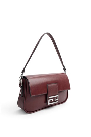 Silver Polo Bordo - Bordo Düz Cilt Kadın Omuz Çantası SP1179